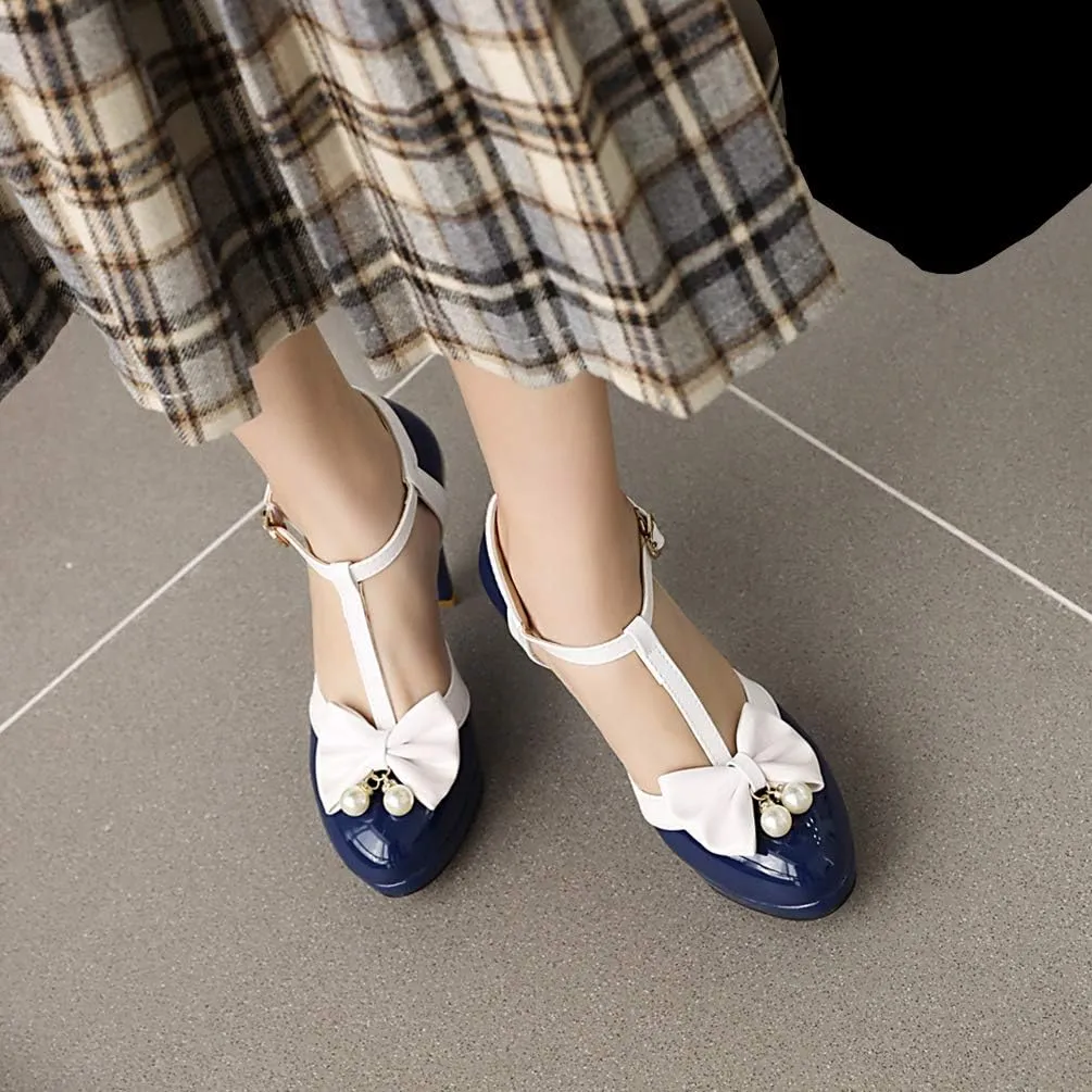 Caradise Womens T Strap Mary Jane Platform Heels Bow Heels Vintage Rockabilly Shoes