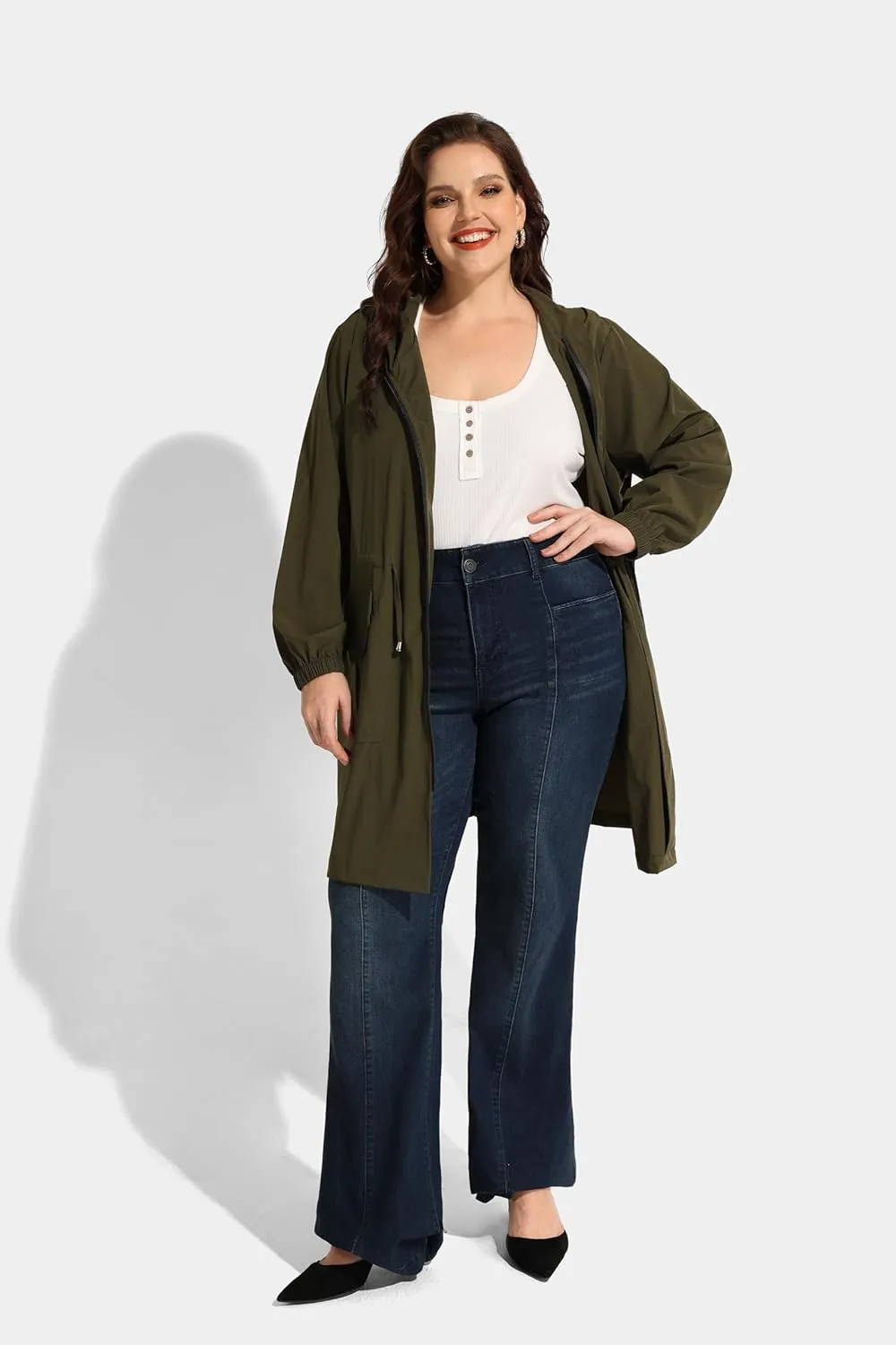 CARCOS Women Plus Size Raincoat Lightweight Waterproof Rain Jacket Travel Hooded Trench Coat XL-5XL
