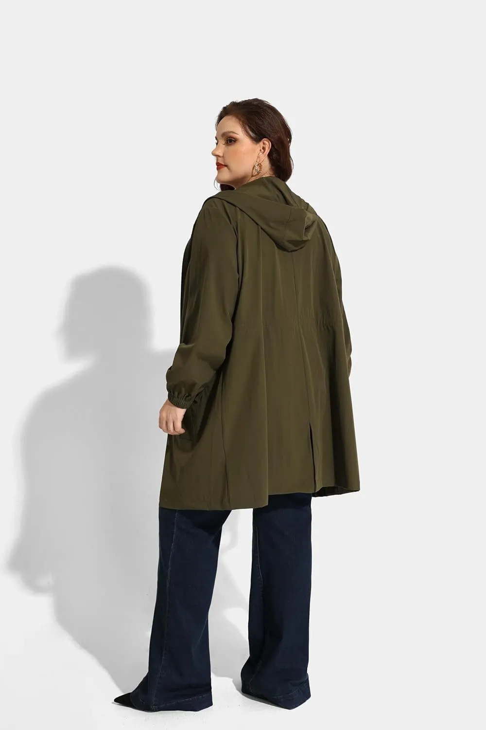 CARCOS Women Plus Size Raincoat Lightweight Waterproof Rain Jacket Travel Hooded Trench Coat XL-5XL