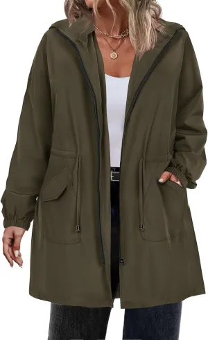 CARCOS Women Plus Size Raincoat Lightweight Waterproof Rain Jacket Travel Hooded Trench Coat XL-5XL