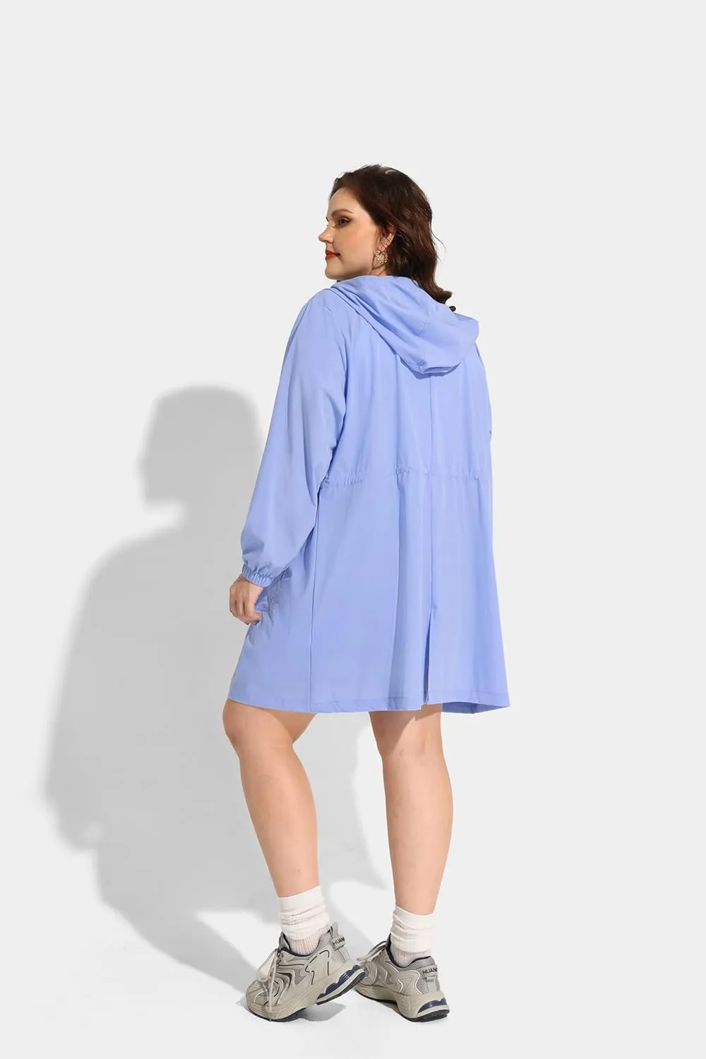CARCOS Women Plus Size Raincoat Lightweight Waterproof Rain Jacket Travel Hooded Trench Coat XL-5XL
