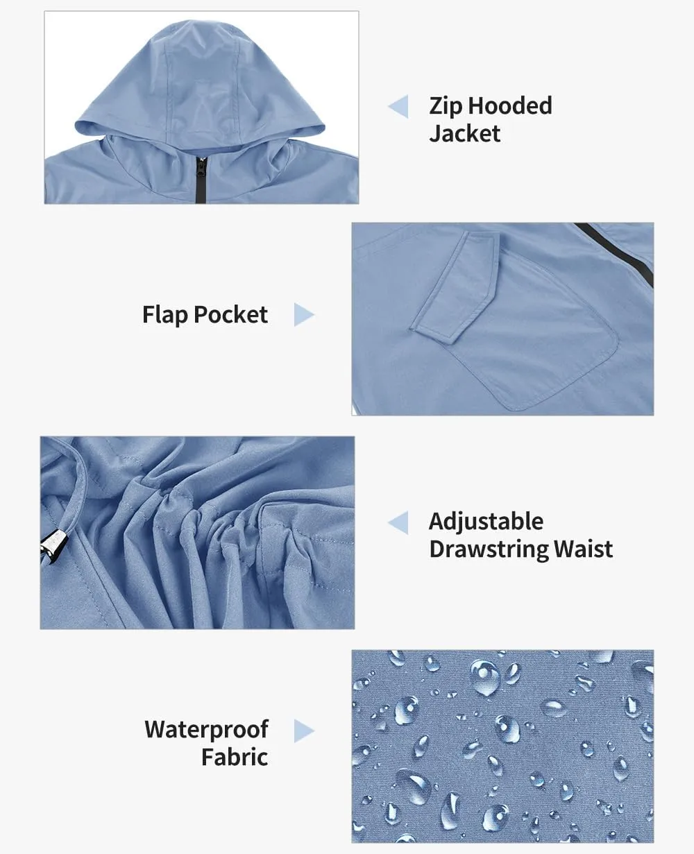 CARCOS Women Plus Size Raincoat Lightweight Waterproof Rain Jacket Travel Hooded Trench Coat XL-5XL
