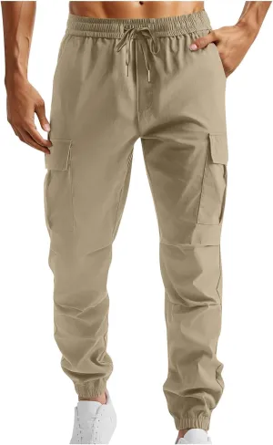 Cargo Pants for Men Elastic Waist Work Athletic Joggers with Pockets Lightweight Outdoor Military Combat Trousers