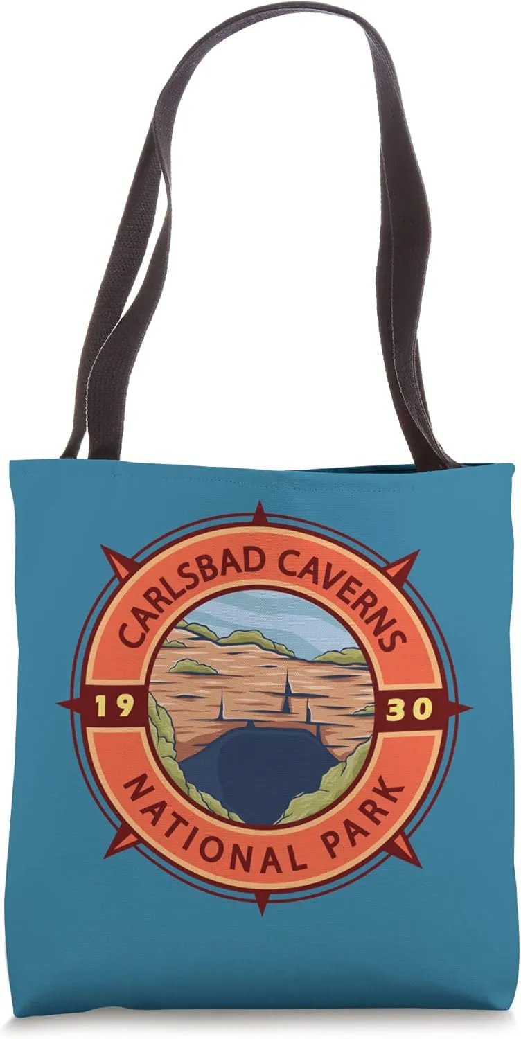 Carlsbad Caverns National Park Retro Compass Emblem Tote Bag