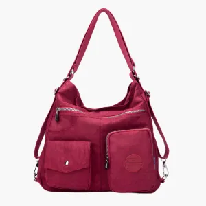 Carly – Crimson Multi-Pocket Crossbody Bag with Adjustable Strap