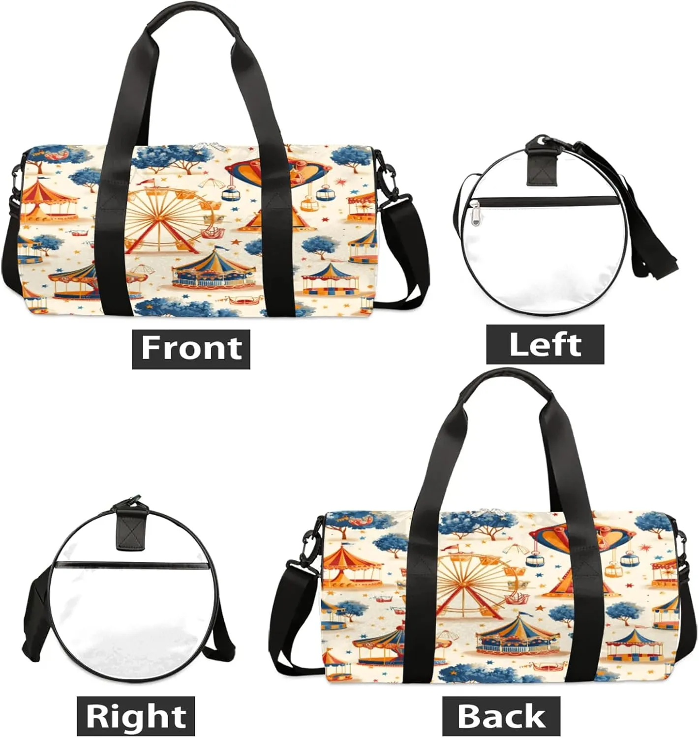 Carnival Amusement Park Sports Gym Bag for Men Women Lightweight Travel Duffle Bag with Shoulder Strap Waterproof Carry On Weekender Overnight Bag for Travel Sports Gym