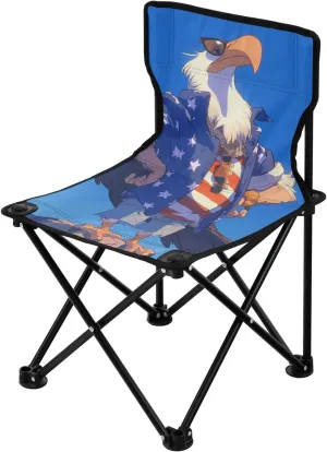 Cartoon Cool King Vulture Bird Patriotic Blue Red Color Folding Camp Chairs Ultralight Folding Backpack Chair Includes Carry Bag Ice Fishing Chairs for Picnic Concert