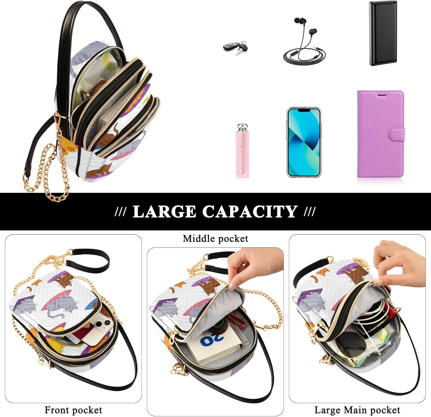 Cartoon Quilted Crossbody Bag Small Shoulder Purse Women's Handbags Phone Purse with Chain
