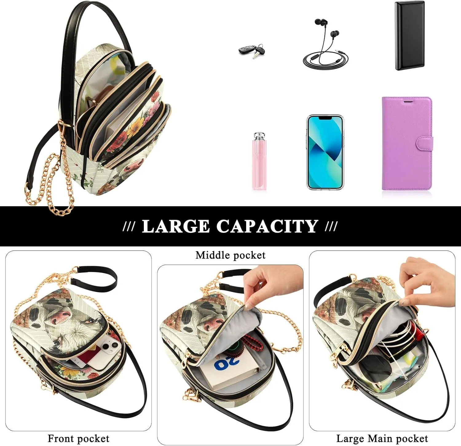 Cartoon Quilted Crossbody Bag Small Shoulder Purse Women's Handbags Phone Purse with Chain