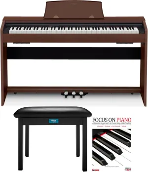Casio PX-770BN Privia Digital Home Piano (Brown) Bundle with Keyboard Bench and Learning Book (3 Items)