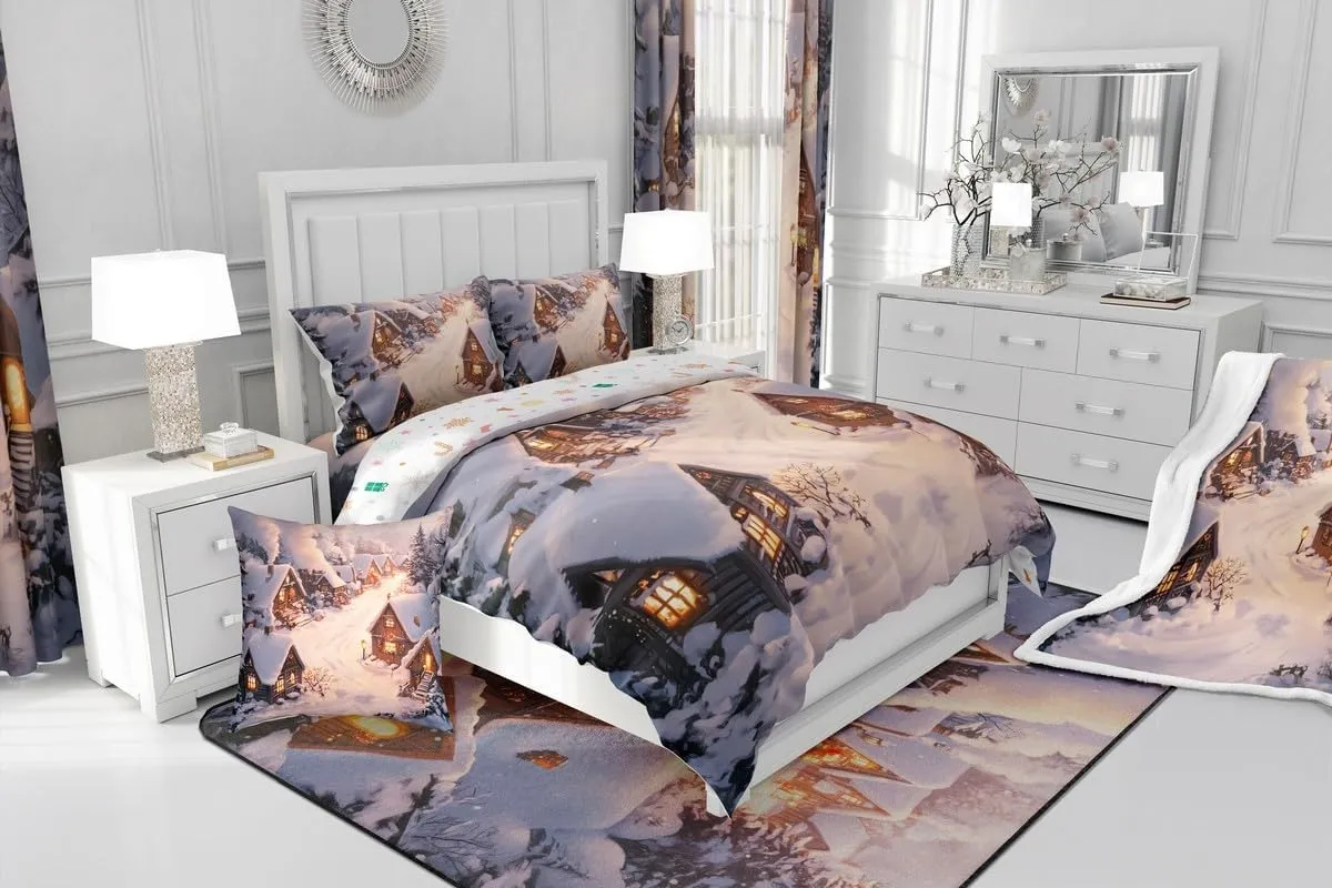 Castle Fairy Farmhouse Comforter Set Winter Theme Christmas Rustic Style Bedding Sets for Kids Teens Adults Retro Wood Cabin Jungle Pine Tree Comforter Duvet Set with 1 Pillowcase Twin Size 2 Pcs