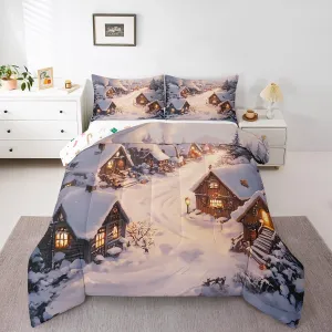 Castle Fairy Farmhouse Comforter Set Winter Theme Christmas Rustic Style Bedding Sets for Kids Teens Adults Retro Wood Cabin Jungle Pine Tree Comforter Duvet Set with 1 Pillowcase Twin Size 2 Pcs
