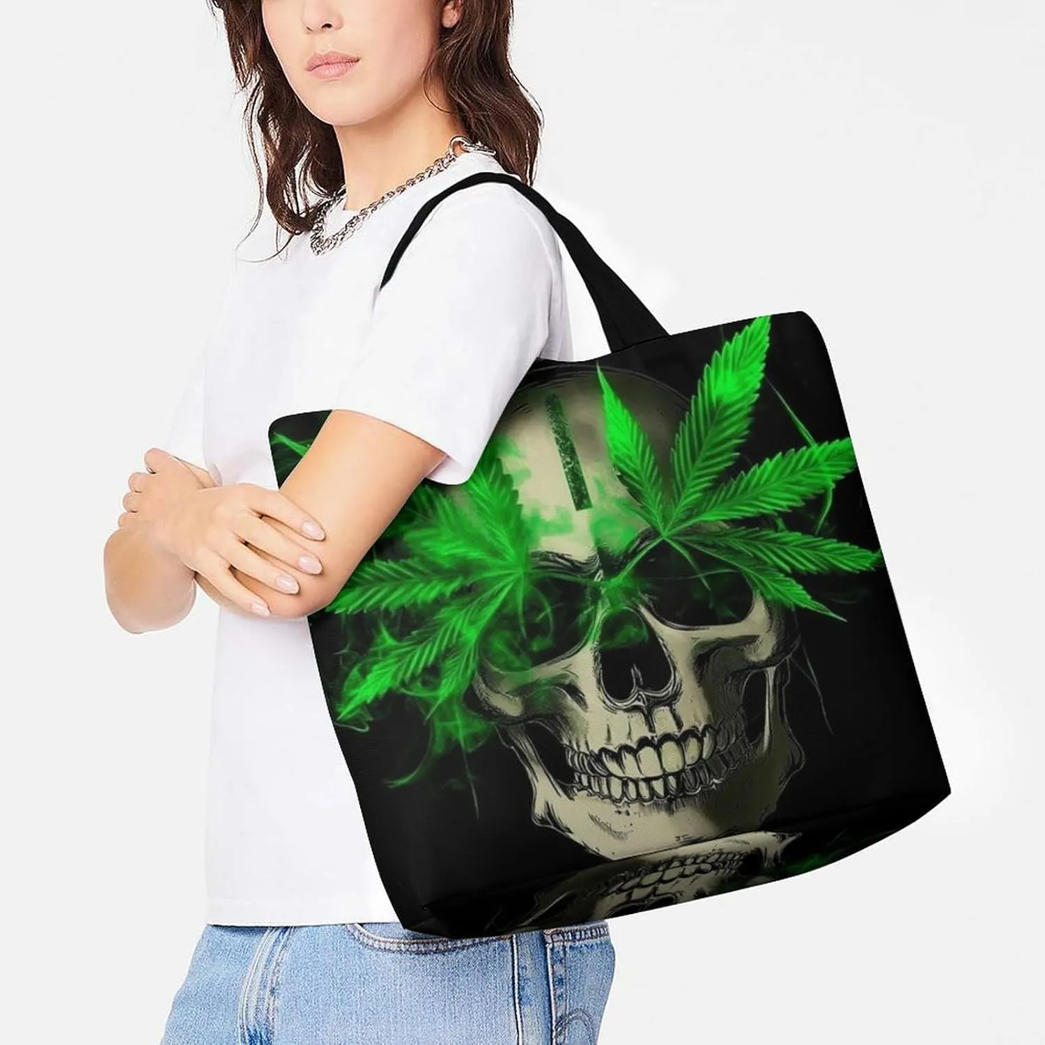 Casual Grocery Shopping Bag, Portable Beach Shoulder Bags Reusable Tote Bag for Travel Office