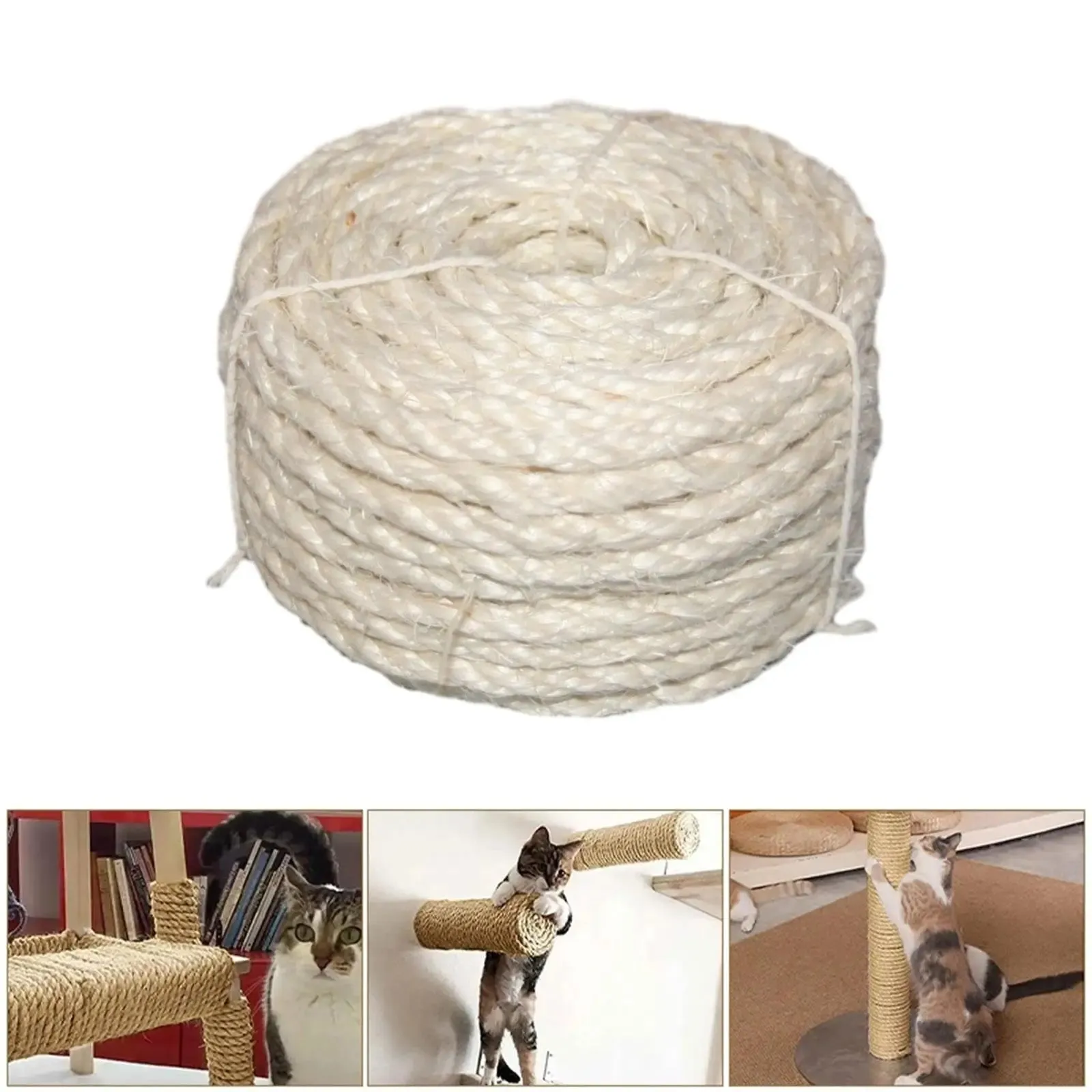 Cat Scratching Post – Durable Twisted Sisal Rope for Gardening, DIY Artwork, and Climbing Frames. 6mm x 20M.