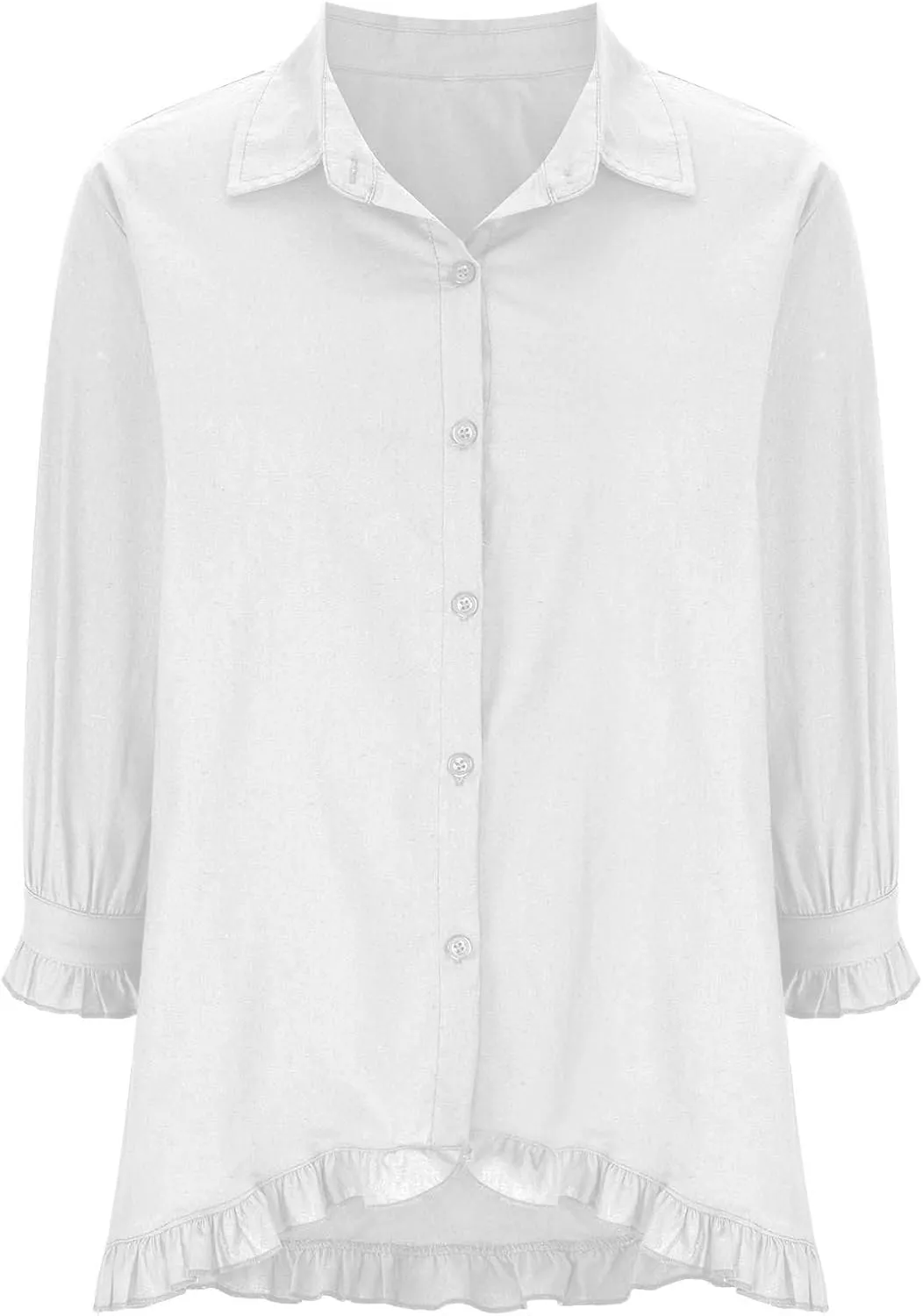 Ceboyel Women Button Down Linen Shirts Solid Summer Casual Blouses Ruffle Hem Flowy Tops Trendy Ladies Going Out Clothes 2023