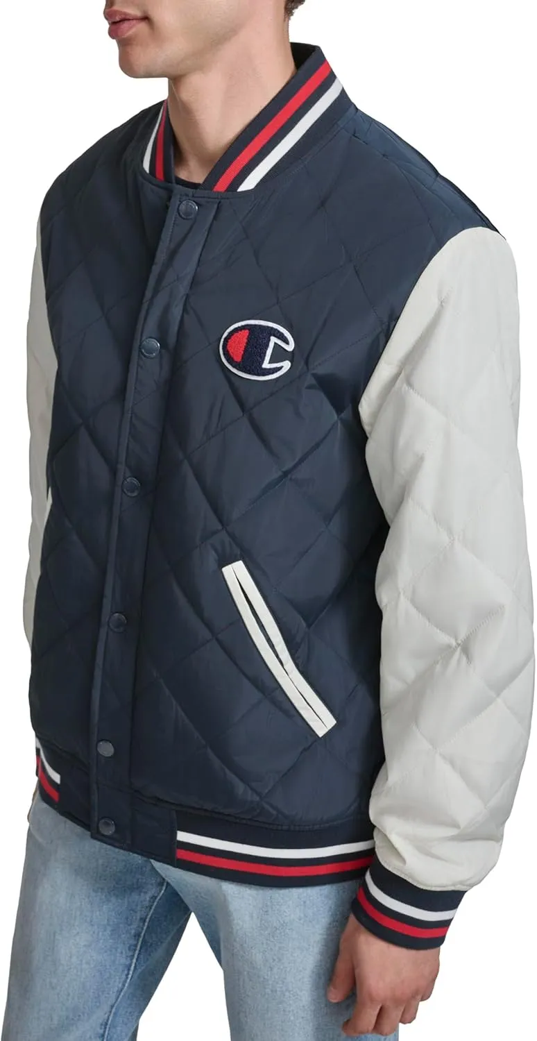 Champion Men's Retro Diamond Quilted Bomber Varsity Jacket