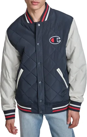 Champion Men's Retro Diamond Quilted Bomber Varsity Jacket