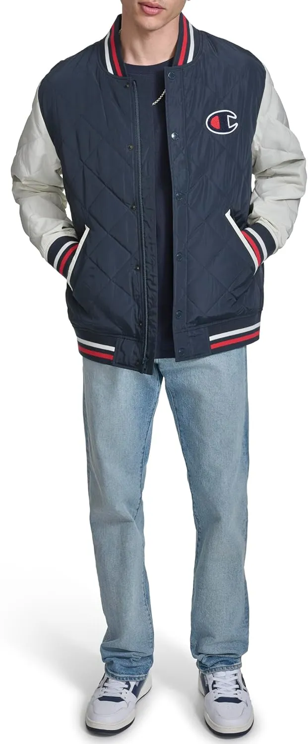 Champion Men's Retro Diamond Quilted Bomber Varsity Jacket