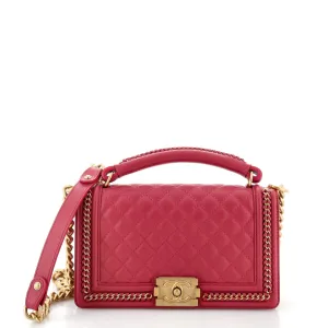CHANEL Chain Handle Boy Flap Bag Quilted Calfskin Old Medium