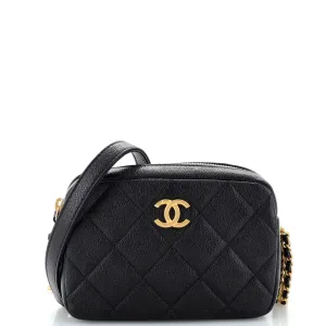 CHANEL Chain Melody Camera Bag Quilted Caviar Small