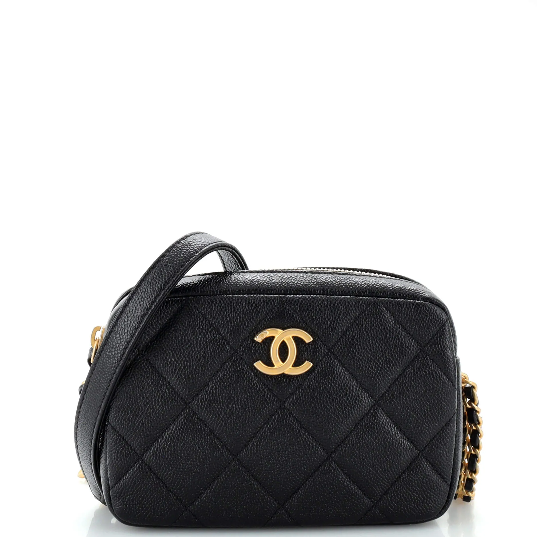 CHANEL Chain Melody Camera Bag Quilted Caviar Small
