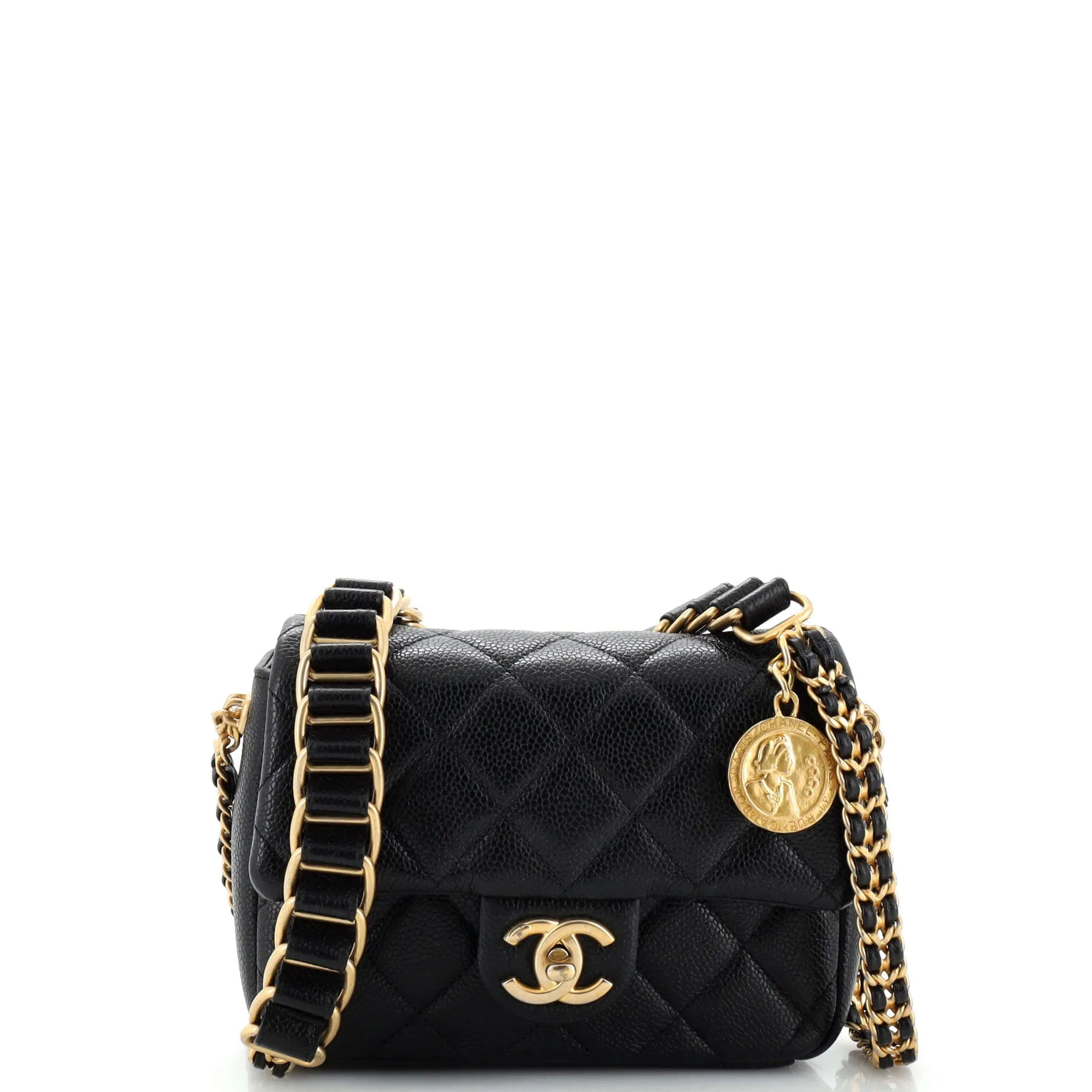 CHANEL Chain Soul Flap Bag Quilted Caviar Mini