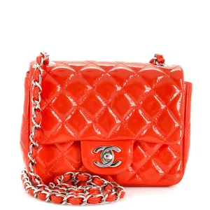 CHANEL Square Classic Single Flap Bag Quilted Patent Mini