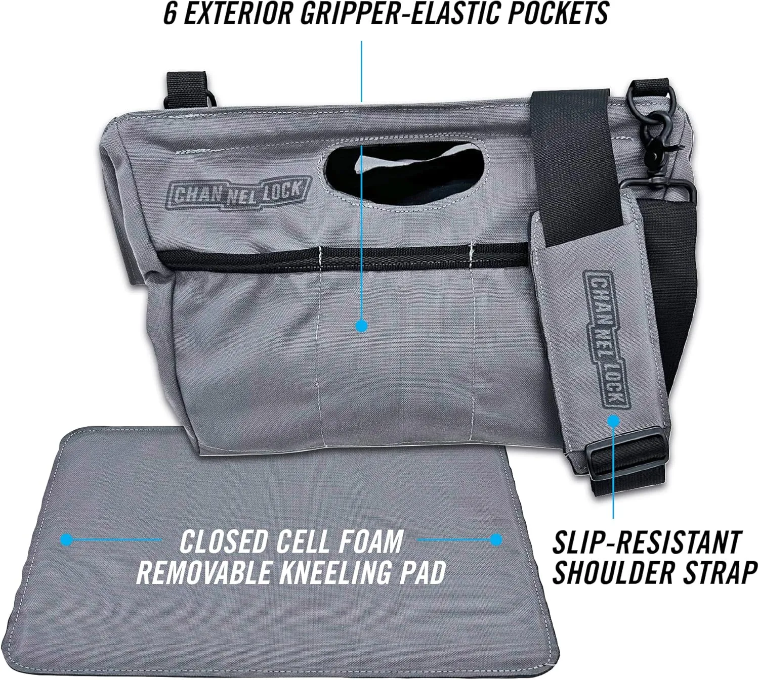 CHANNELLOCK TGM1G Basic 6-Pocket Tool Tote Water Resistant Tool Bag, CORDURA Material, Manufactured to U.S. Military Specifications, 100% Made in USA