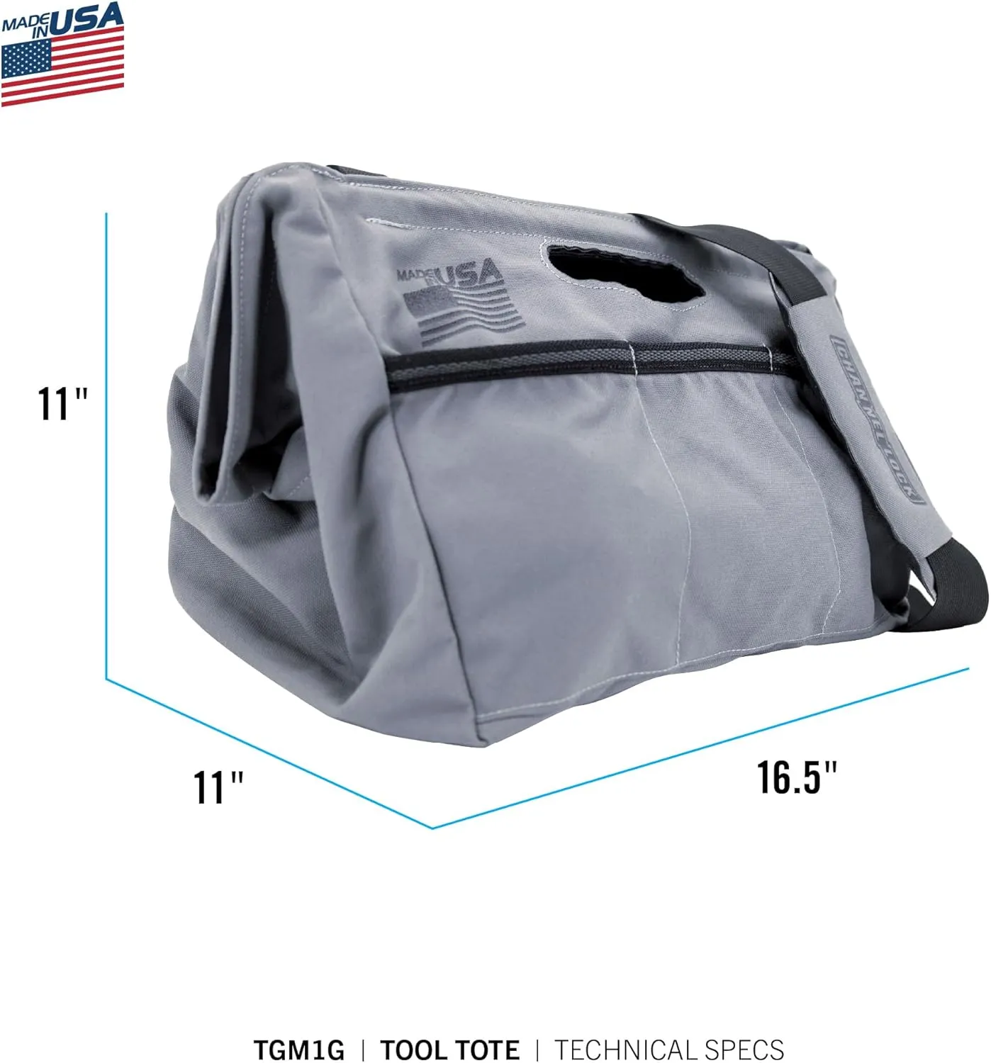 CHANNELLOCK TGM1G Basic 6-Pocket Tool Tote Water Resistant Tool Bag, CORDURA Material, Manufactured to U.S. Military Specifications, 100% Made in USA