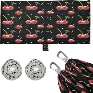 Cherry Print Black Camping Hammock, Single Portable Hammocks with Tree Straps & Attached Carry Bag, 330Lbs Capacity Perfect for Outside Indoor Hiking Beach Backpack Travel