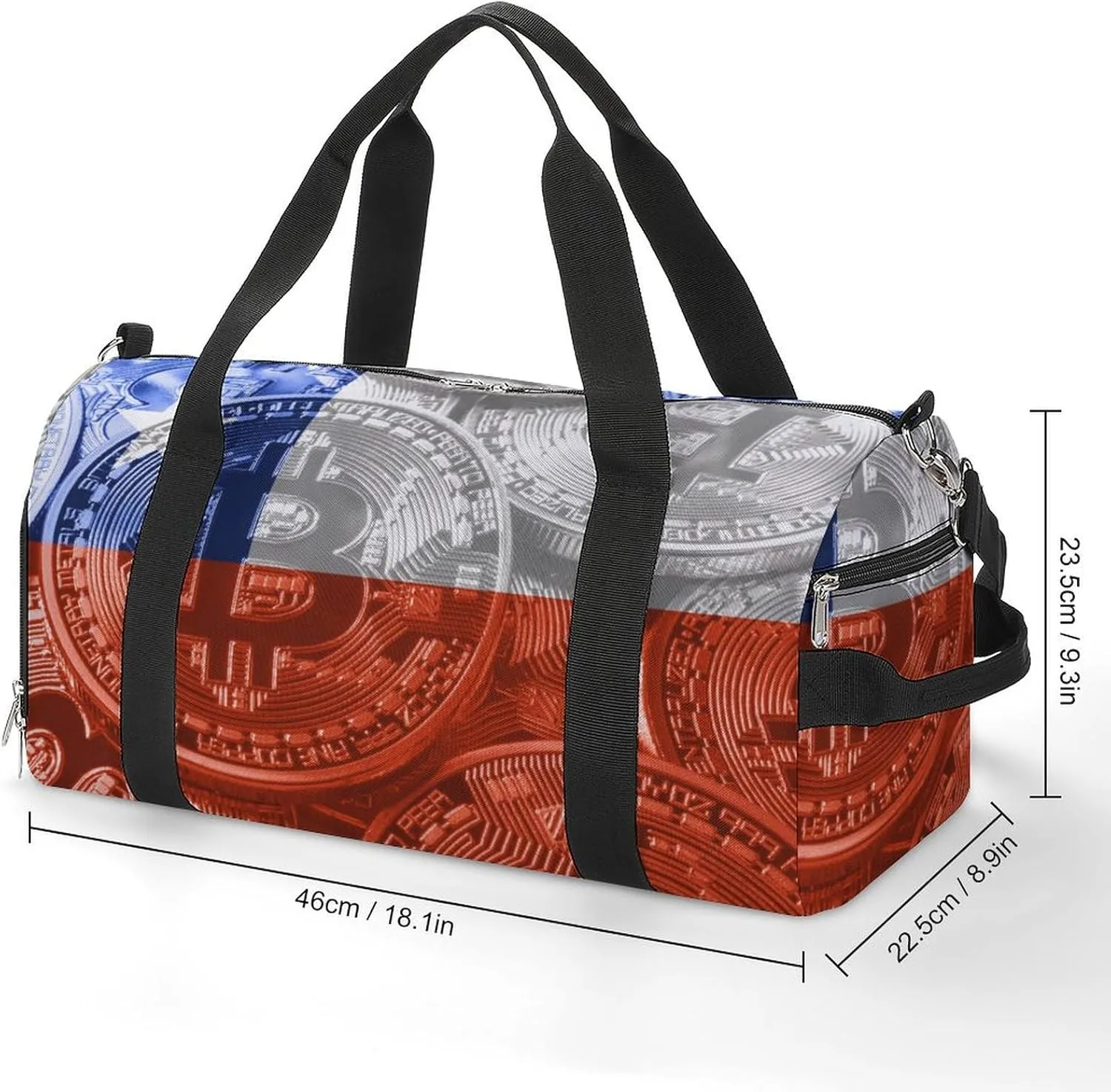 Chile Flag Bitcoin Sports Duffel Bag with Wet Pocket and Shoe Compartment for Gym