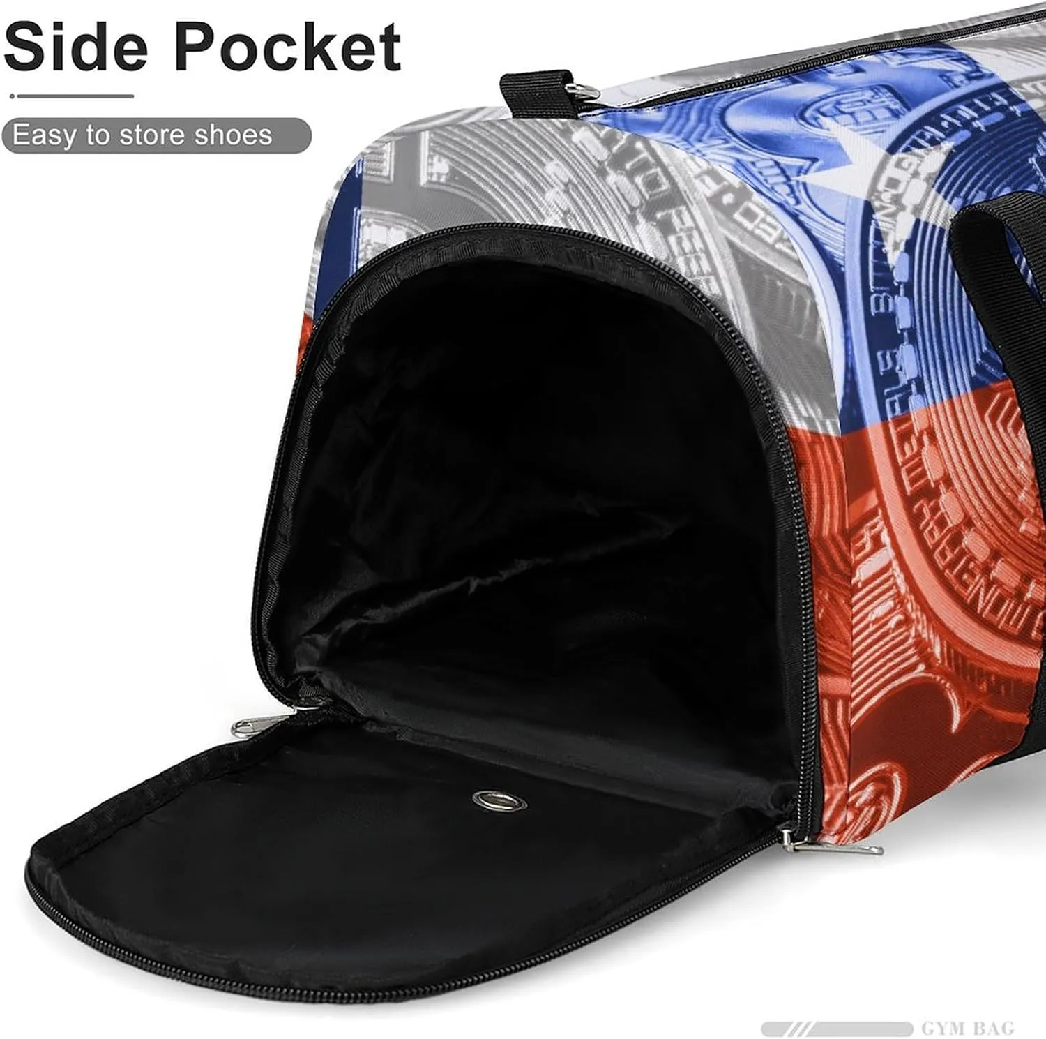 Chile Flag Bitcoin Sports Duffel Bag with Wet Pocket and Shoe Compartment for Gym