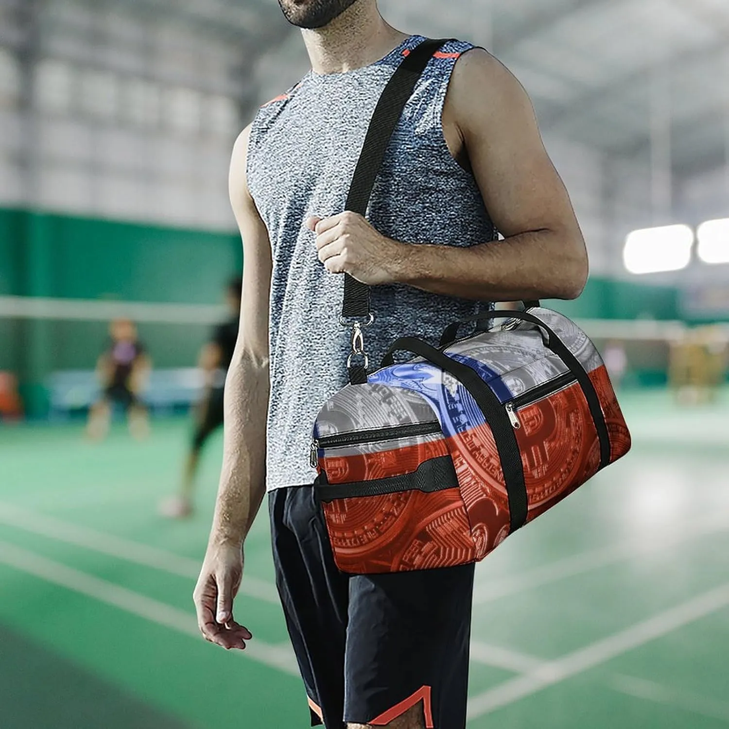 Chile Flag Bitcoin Sports Duffel Bag with Wet Pocket and Shoe Compartment for Gym