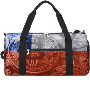 Chile Flag Bitcoin Sports Duffel Bag with Wet Pocket and Shoe Compartment for Gym