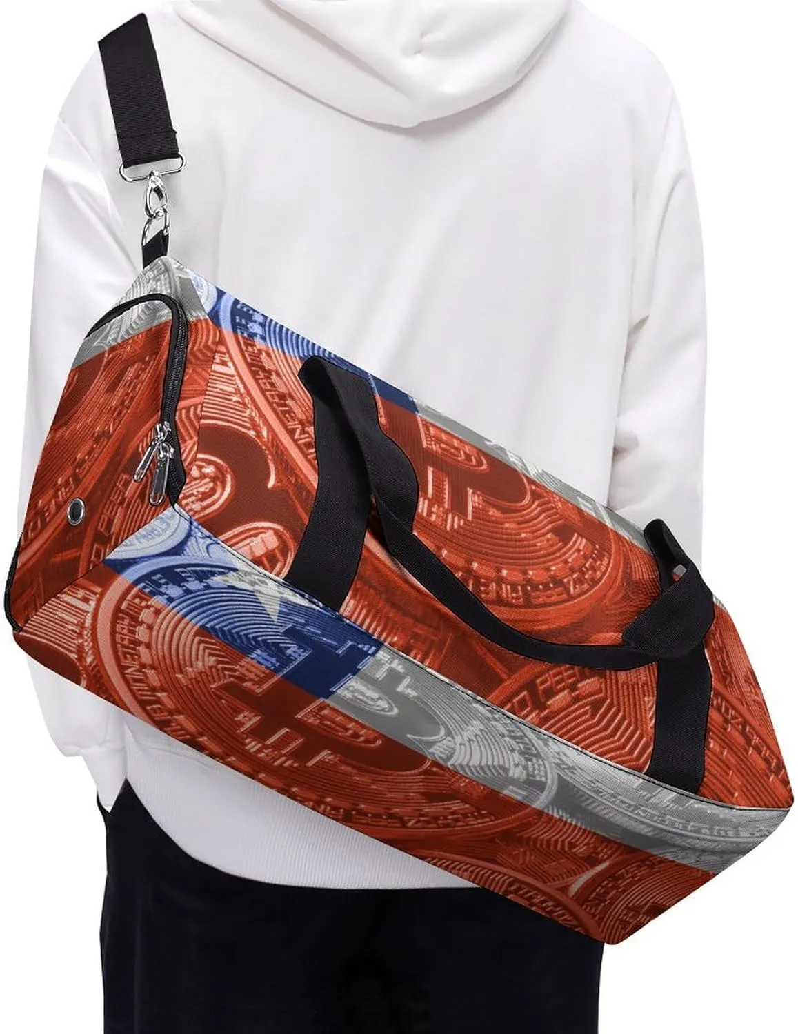 Chile Flag Bitcoin Sports Duffel Bag with Wet Pocket and Shoe Compartment for Gym