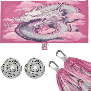Chinese Dragon Pink Camping Hammock, 330 lbs with 2 Tree Straps, Carry Bag, Single Portable Hammock for Outdoor/Indoor, Hiking, Beach, Backpacking, Travel