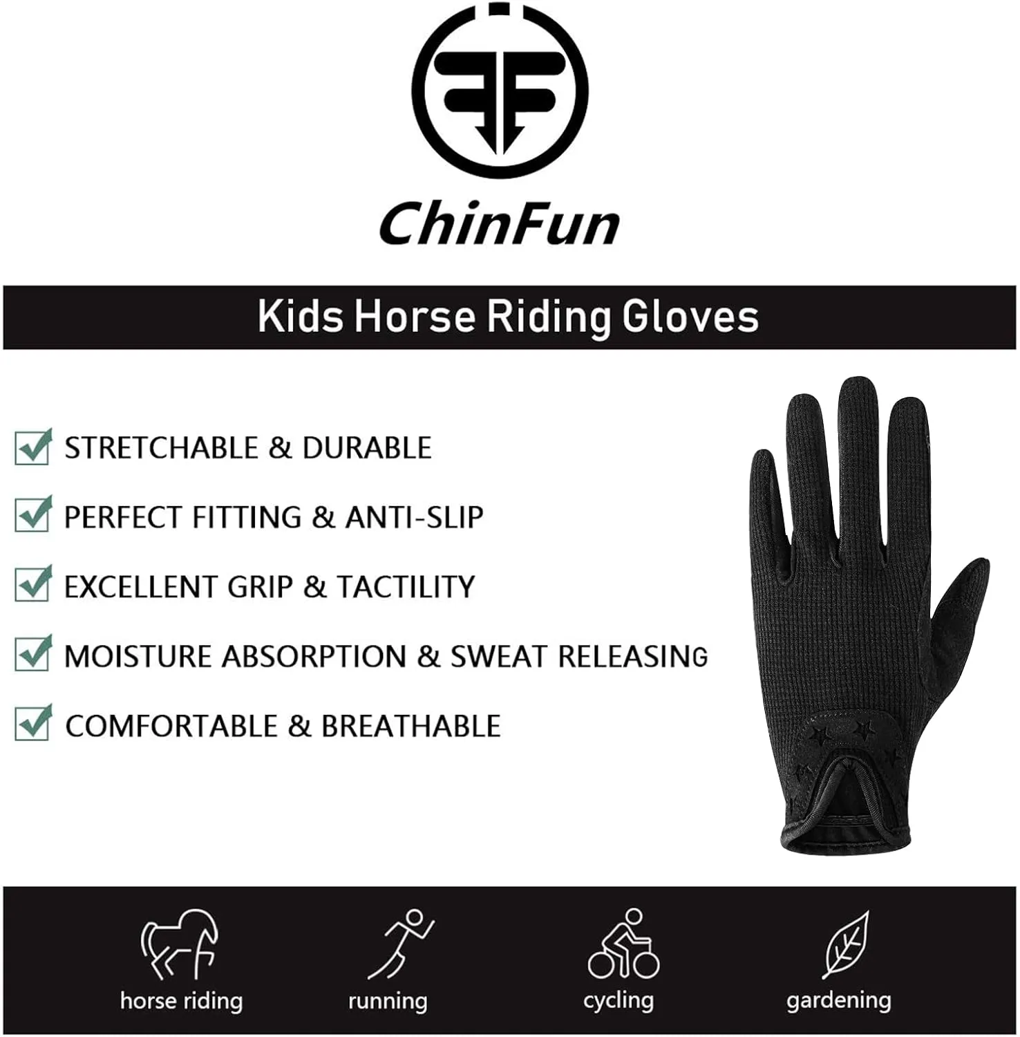 ChinFun Horse Riding Gloves Equestrian Gloves Kids for Girls Boys Durable Breathable Lightweight Comfortable Grip for All Seasons Young Riders Sports Mitts