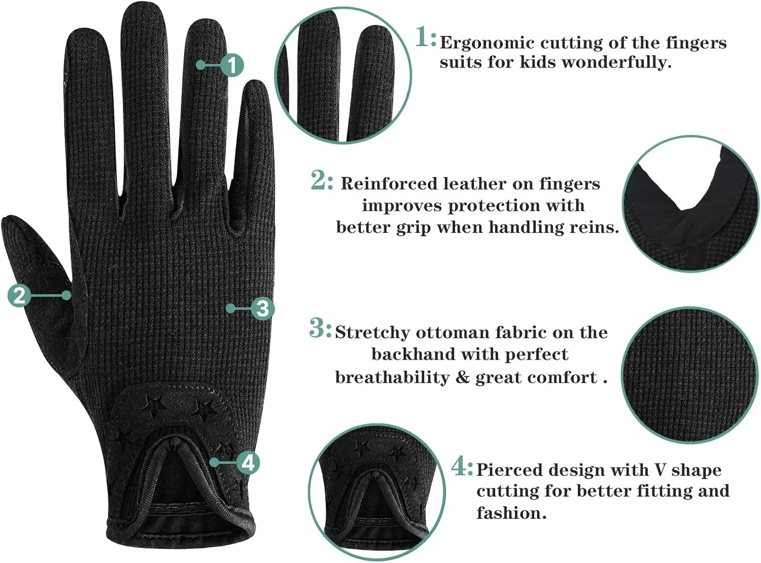 ChinFun Horse Riding Gloves Equestrian Gloves Kids for Girls Boys Durable Breathable Lightweight Comfortable Grip for All Seasons Young Riders Sports Mitts