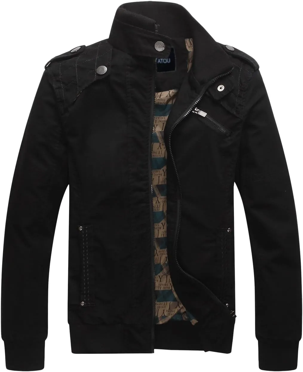 chouyatou Men's Casual Long Sleeve Full Zip Jacket with Shoulder Straps