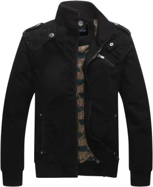chouyatou Men's Casual Long Sleeve Full Zip Jacket with Shoulder Straps