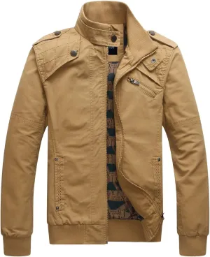 chouyatou Men's Casual Long Sleeve Full Zip Jacket with Shoulder Straps