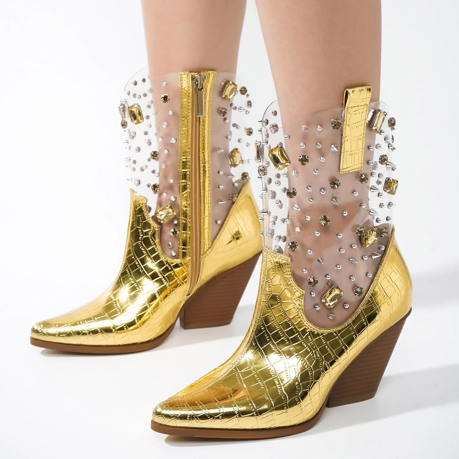 Chriena Rhinestone & Gem Western Croc Boots (Chriena)