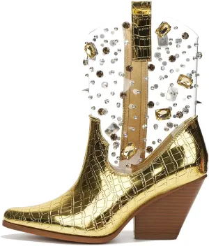 Chriena Rhinestone & Gem Western Croc Boots (Chriena)
