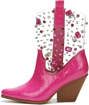 Chriena Rhinestone & Gem Western Croc Boots (Chriena)