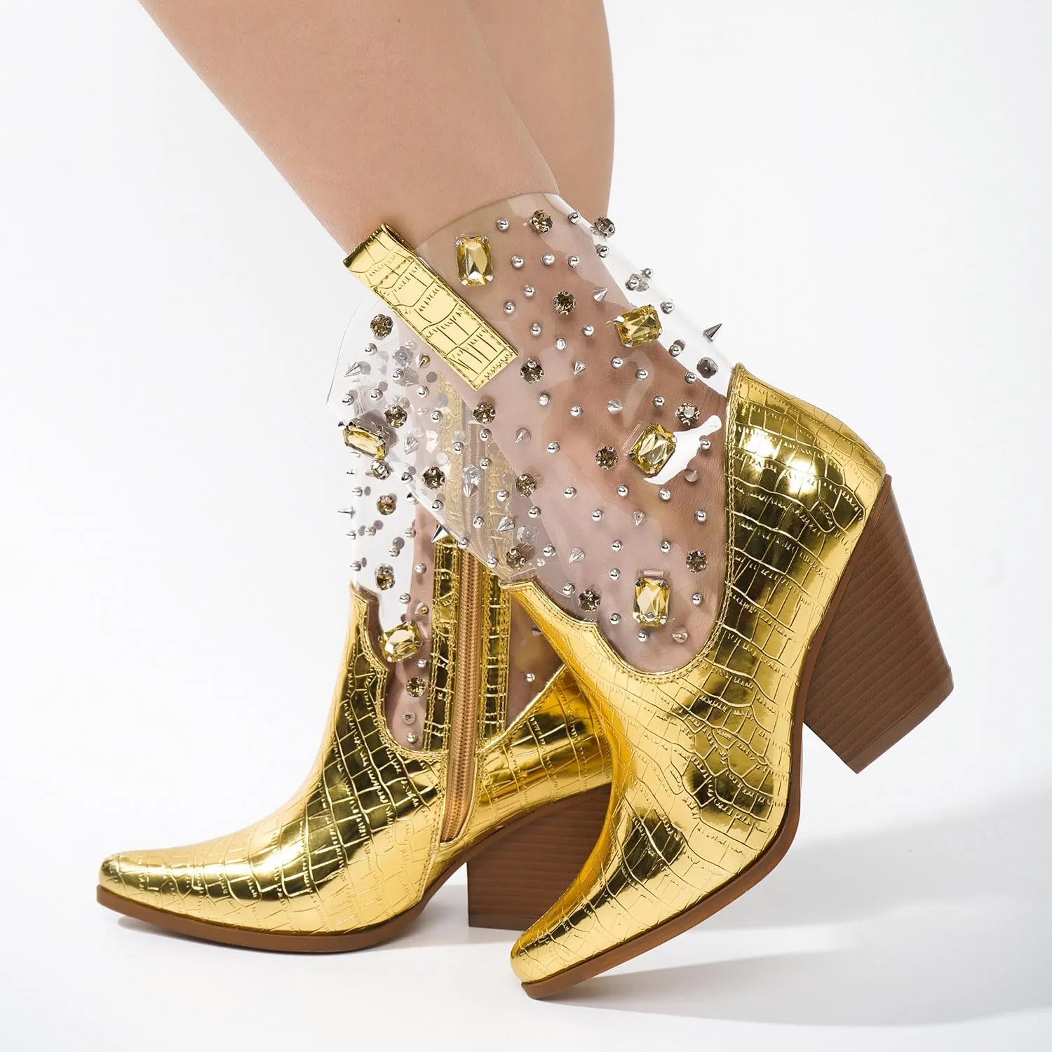 Chriena Rhinestone & Gem Western Croc Boots (Chriena)
