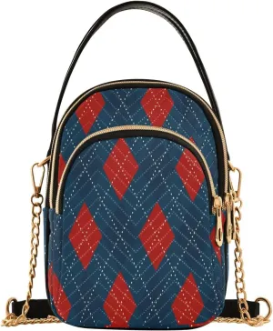 Christmas Blue Red Dimond Motif Argyle Small Crossbody Bag Quilted Handbags for Women Chain Shoulder Bag