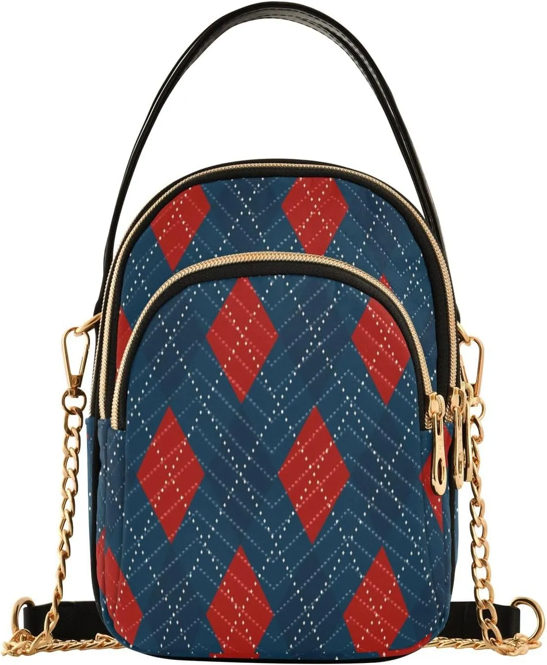 Christmas Blue Red Dimond Motif Argyle Small Crossbody Bag Quilted Handbags for Women Chain Shoulder Bag