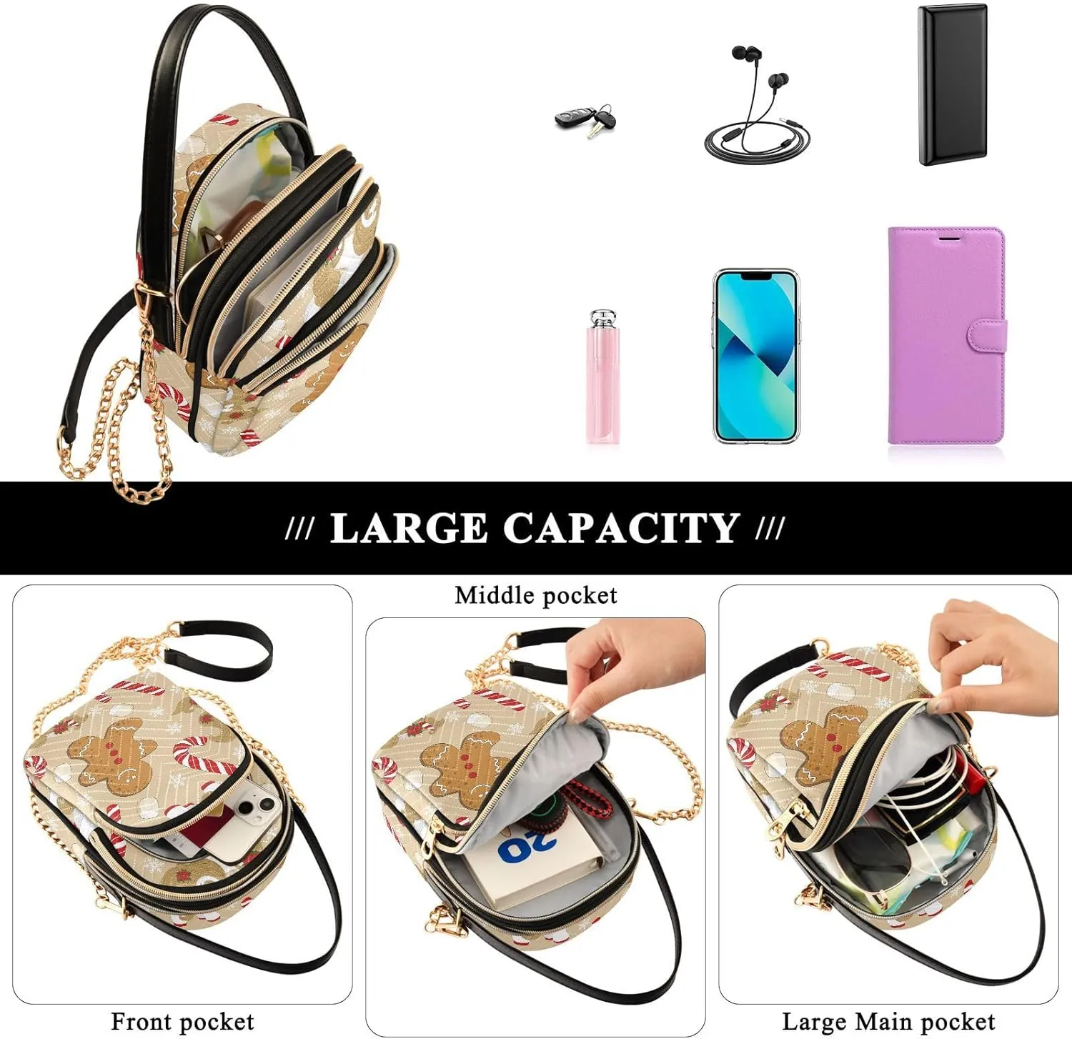 Christmas Nutcracker Crossbody Bags for Women Small Purse Chain Shoulder Bags Hand Bags for Trip Gifts Work