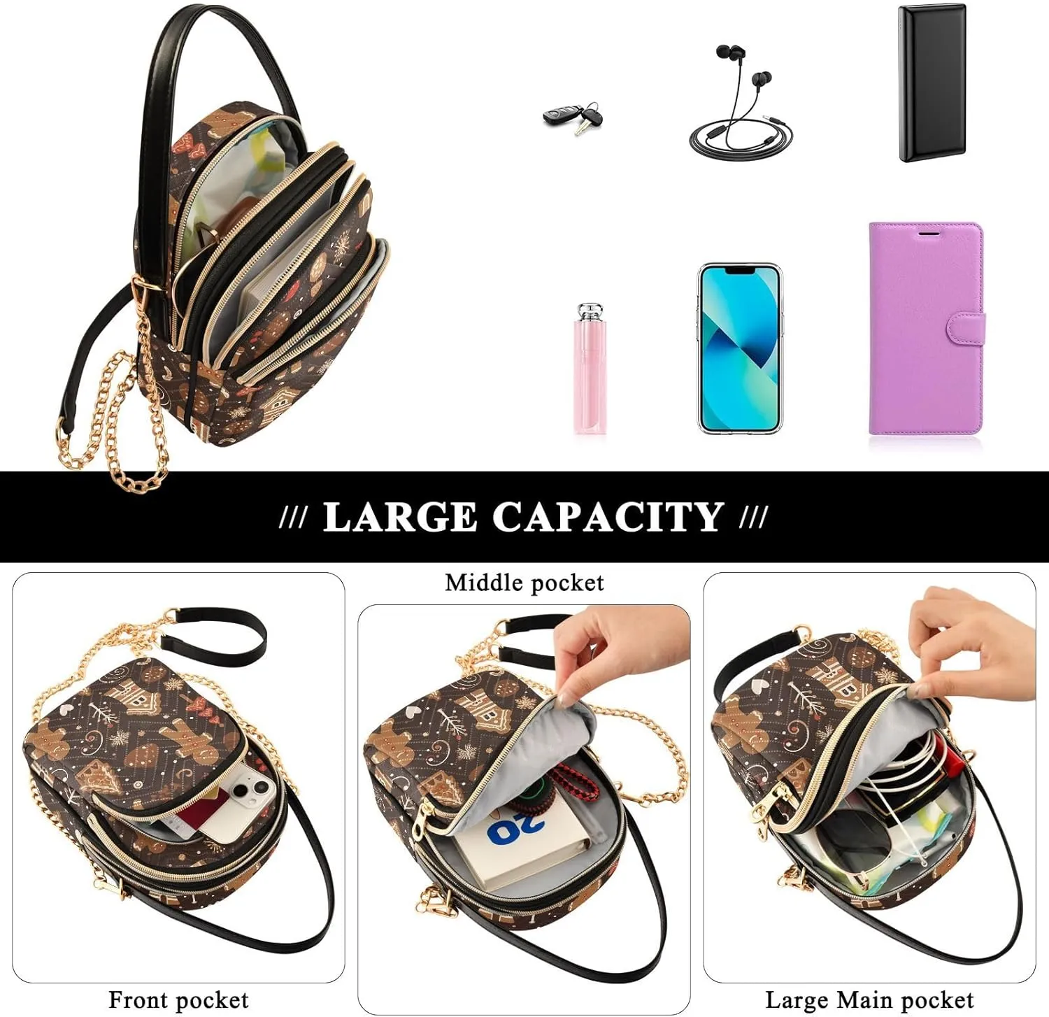 Christmas Nutcracker Crossbody Bags for Women Small Purse Chain Shoulder Bags Hand Bags for Trip Gifts Work