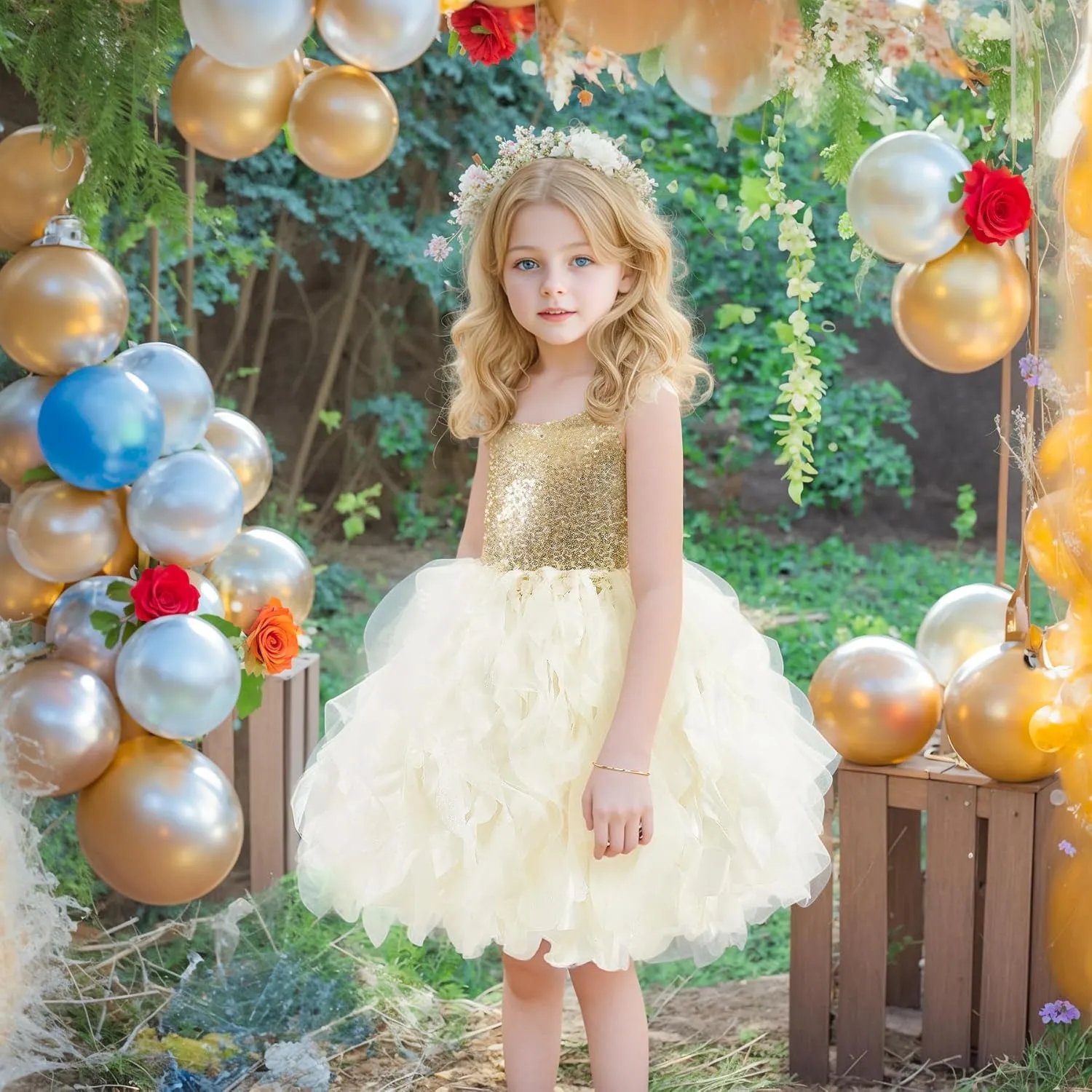 Christmas Tutu Dress for Girls Sequin Tulle Fairy Ball Dresses for Toddler Kid Little Girl Fancy Sparkly Birthday Outfit